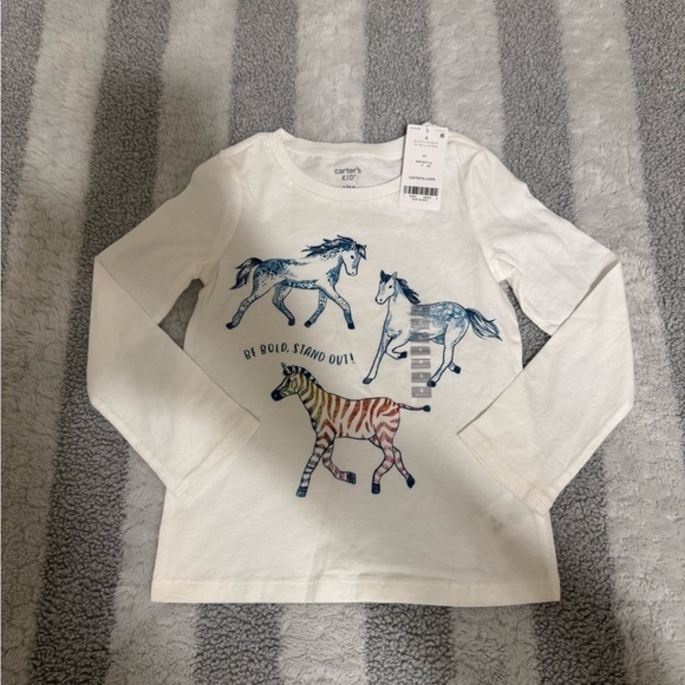 Carter's NWT Size 4/4A Long Sleeve Graphic Crewneck T-Shirt (Horses/Unicorn)